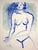 Contemporary CL Auker Original Drawing on Paper, Woman, Blue Line Gouache For Sale - Image 3 of 5