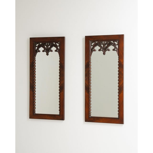 19th Century 19th Century France Gothic Brown Wood Mirror For Sale - Image 5 of 7