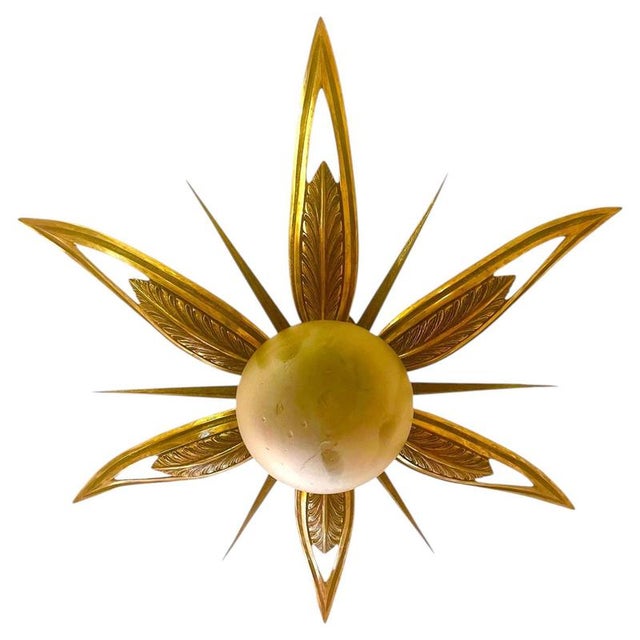 Art Deco French Chandelier with Gilt Bronze and Glass Starburst Sunburst, 1935 For Sale - Image 11 of 11