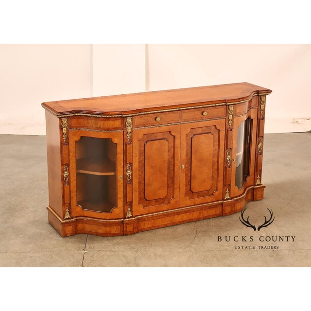 High Quality Italian Neoclassical Style Burl Wood Sideboard Credenza. Crafted With Burl Wood Veneers, Brass Ormolu Mounts,...