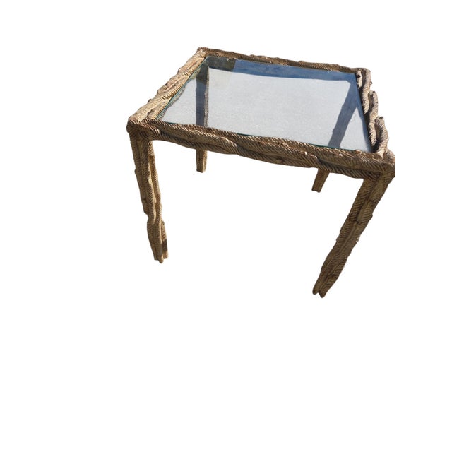 Vintage Carved Faux Bois Mid Century Side Table Hollywood Regency Carved Wood For Sale - Image 9 of 16