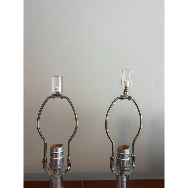 Karl Springer Mid Century Karl Springer Style Stacked Lucite Table Lamps, a Pair For Sale - Image 4 of 6