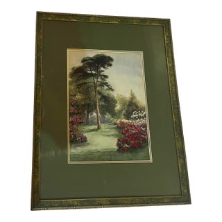 1940s E M B Warren Original Watercolor of a Garden For Sale