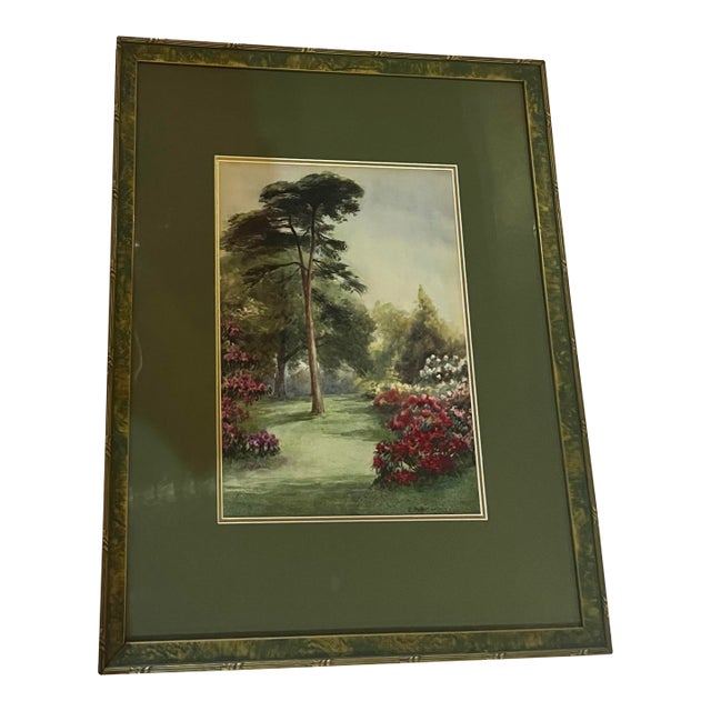 1940s E M B Warren Original Watercolor of a Garden For Sale