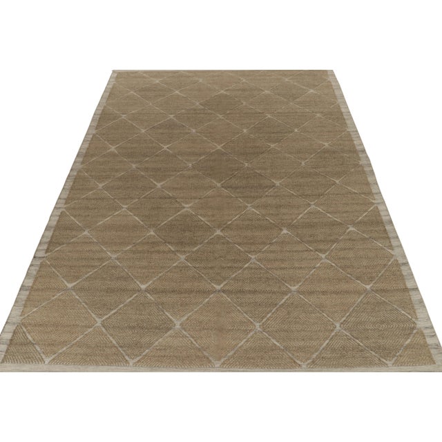 Mid-Century Modern Rug & Kilim’s Scandinavian Kilim style Hemp rug in Beige-Brown Diamond Patterns - 5x8 For Sale - Image 3 of 7