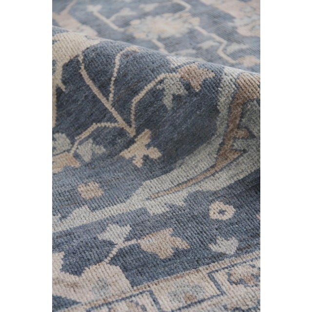 Oushak Hand-Knotted Wool Blue Rug - 6'x9' For Sale In Los Angeles - Image 6 of 8