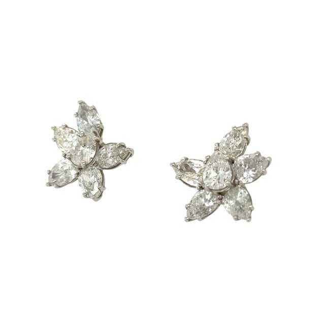 Contemporary Platinum and Diamond Cluster Earrings, Pair For Sale - Image 3 of 4