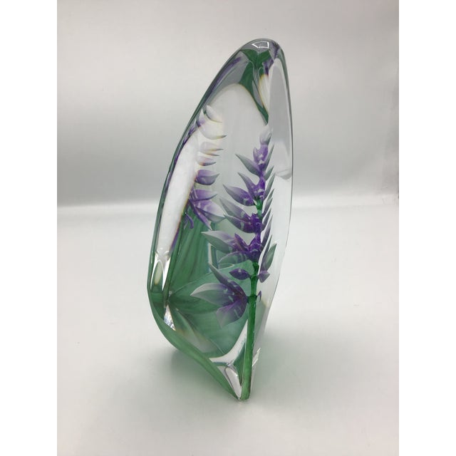 Mats Jonasson Vintage Paper Weight Mats Jonasson 11” Crystal Orchid Sculpture Signed For Sale - Image 4 of 11