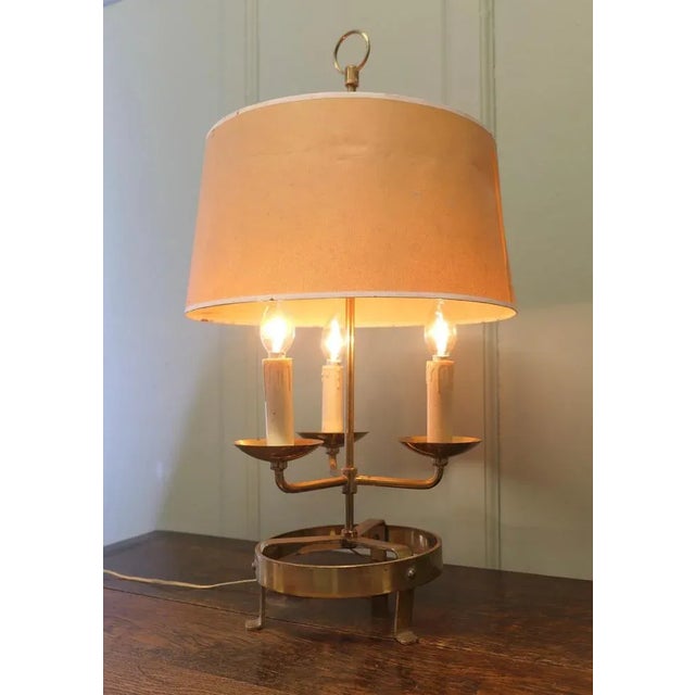 French brass table lamp or bouillotte triple desk lamp a lovely piece, a brass three sconce lamp with its original...