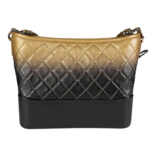 Black & Gold Ombré Quilted Goatskin Medium Gabrielle Hobo For Sale