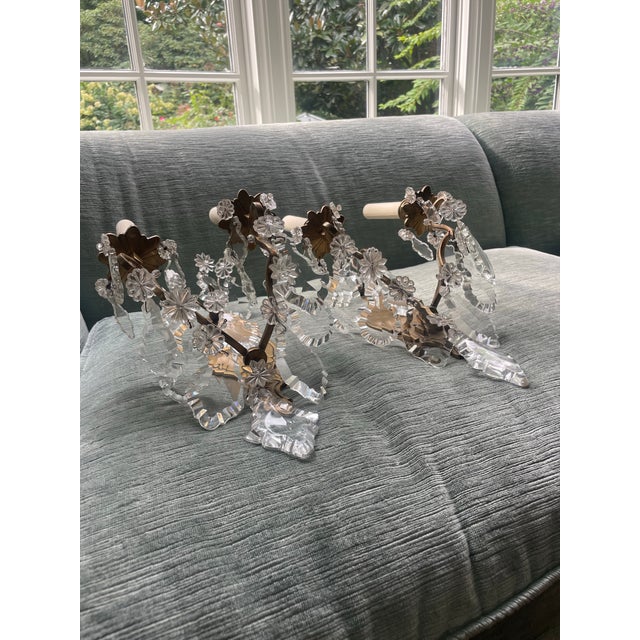 Pair of French Bronze and Crystal Antiques Sconces For Sale - Image 10 of 12