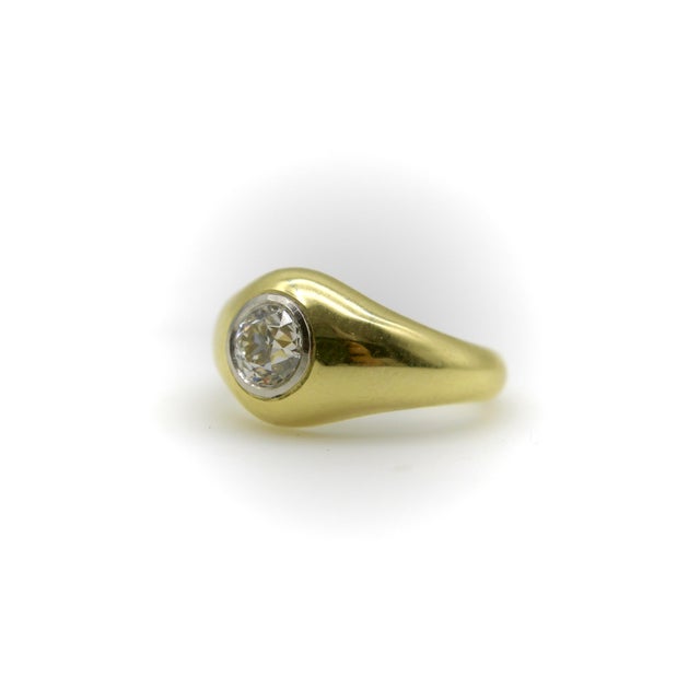 18k Gold Old European Cut Diamond Rub Over Ring Size 7.25 For Sale - Image 4 of 10