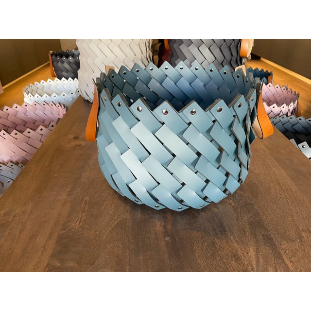 2020s Medium Braided Basket Teal With Handles For Sale - Image 5 of 5