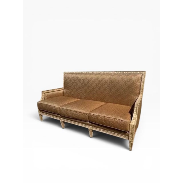 Hollywood Regency Vintage Wesley Hall Distressed Painted Sofa With Exposed Cross-Back Frame For Sale - Image 3 of 11