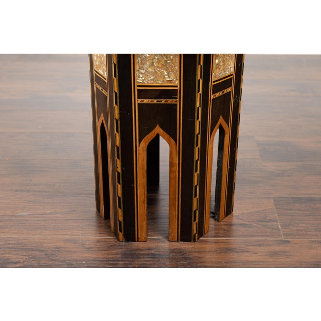 Mid-Century Modern Mid 20th Century Moroccan Midcentury Side Table with Hexagonal Top and Mother-of-Pearl Inlay For Sale - Image 3 of 12