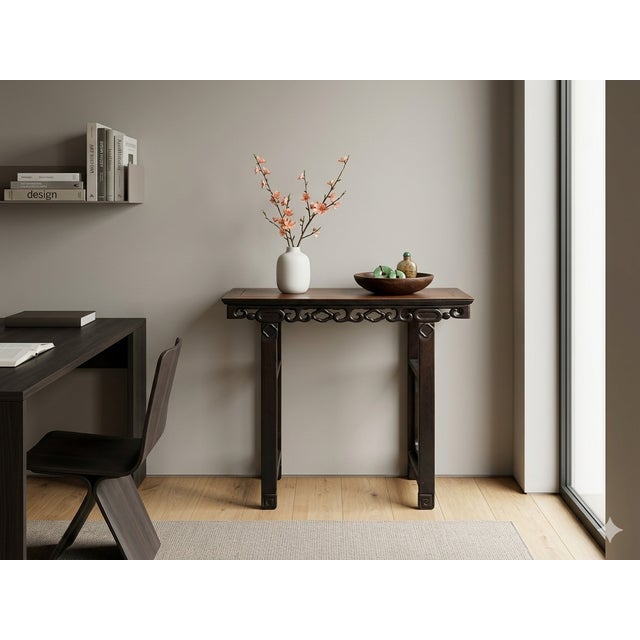 Vintage Dark Brown Wood Ming Style Ru Yi Apron Console Altar Table For Sale - Image 4 of 13