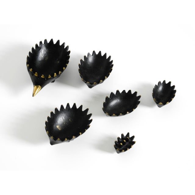 Black Mid-Century Brass Hedgehog Ashtray by Walter Bosse for Herta Baller, 1950s, Set of 5 For Sale - Image 8 of 16