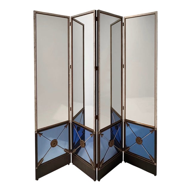 1930s Mirrored Art Deco Regency Folding Screen For Sale