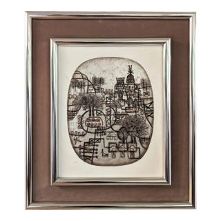 Vintage Abstract Heshi Yu Cityscape Modernist Artwork Canvas Signed For Sale