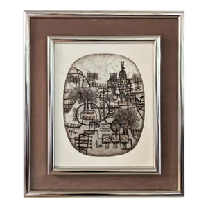 Vintage Abstract Heshi Yu Cityscape Modernist Artwork Canvas Signed