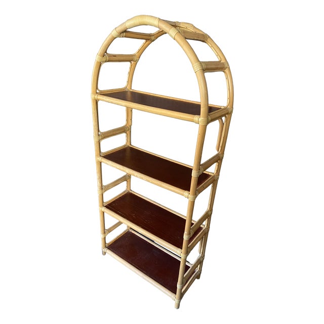 Vintage Leather and Rattan Bookcase, 1970s For Sale