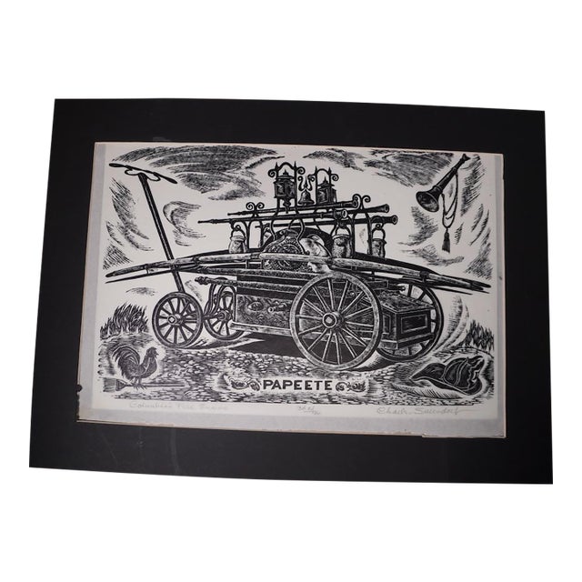Charles Surendorf (1906-1979) Columbia's Fire Engine Named Papeete - Linocut For Sale