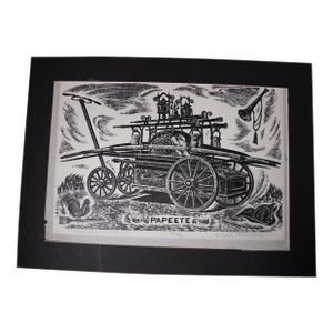 Charles Surendorf (1906-1979) Columbia's Fire Engine Named Papeete - Linocut