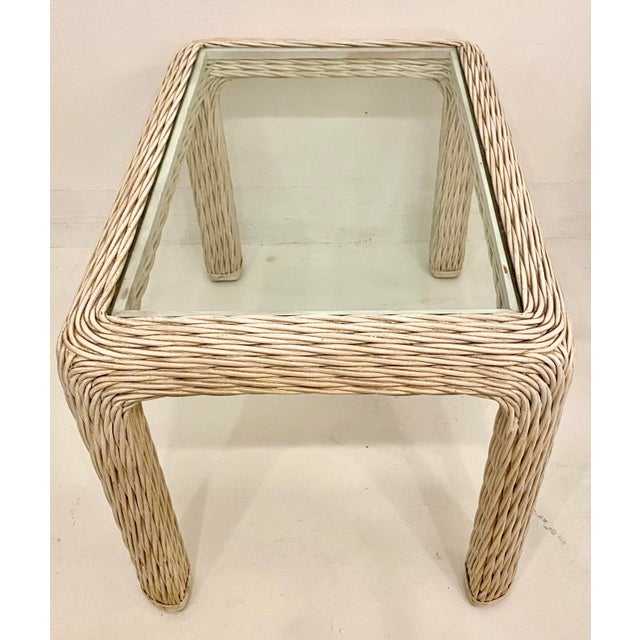 1980s 1980s Coastal Chic Cerused Rattan Side Table For Sale - Image 5 of 10