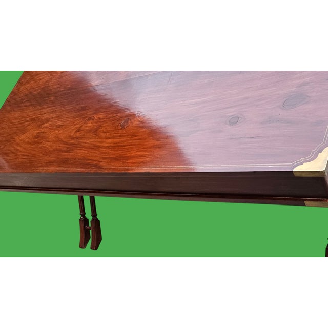 Brown Vintage Rosewood Anglo Indian Military Campaign Trestle Writing Desk With Brass Inlay For Sale - Image 8 of 11