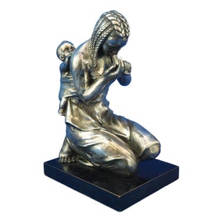 Enrico Bartoli, Sculpture of Maternity, 1800s, Ceramic Finished in Silver For Sale