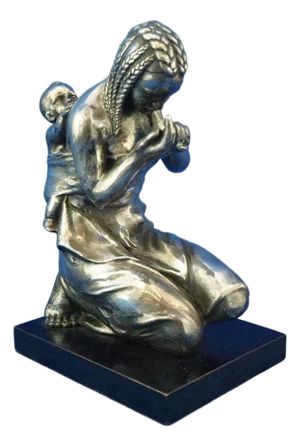 Enrico Bartoli, Sculpture of Maternity, 1800s, Ceramic Finished in Silver