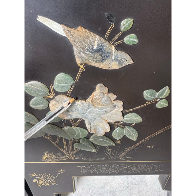 Vintage Asian Hand-Carved Soapstone Six-Panel Folding Screen With Birds, Flowers & Foliage For Sale - Image 10 of 12