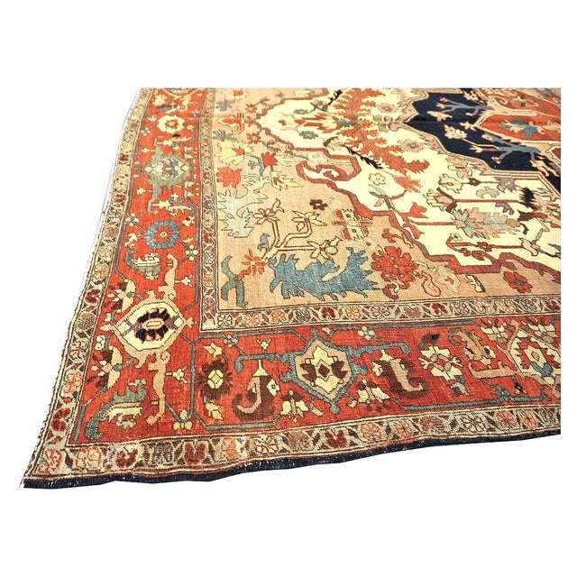 Persian Serapi Wool 7x11 Rust, Navy, Tan, & Ivory Handmade Area Rug #9902841 For Sale - Image 9 of 12