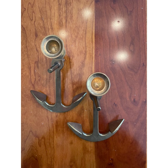 Mid-Century Modern Vintage Nautically Themed Brass Candlesticks For Sale - Image 3 of 5