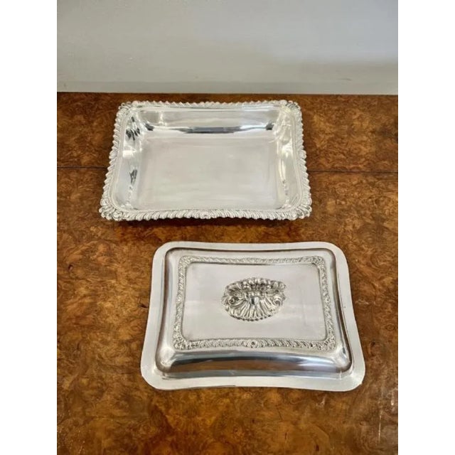 Antique Edwardian Ornate Silver Plated Rectangular Entrée Dish, 1900s For Sale - Image 4 of 6