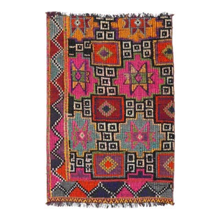 Vintage Embroidered Turkish Kilim Rug - 2`8″ X 4`1″ Ft For Sale