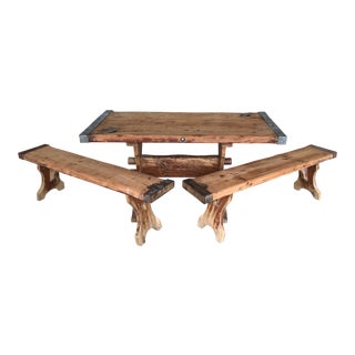 Restoration Hardware Style Rustic 60" Ships Door Dining Table & Benches For Sale