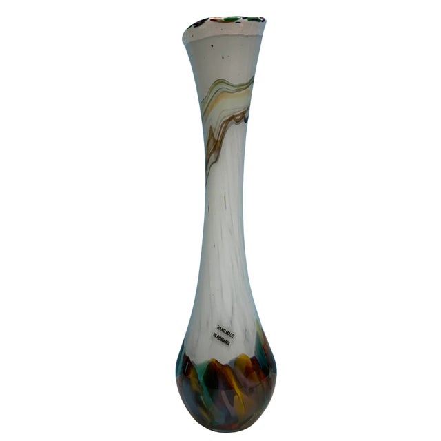 Dale Chihuly Art Glass Bud White With Polychromatic Base Vase For Sale - Image 4 of 18
