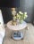 Mid-Century wrought iron side table with antiqued white gold leaf finish and marble. Perfect for great room, den, bedroom...