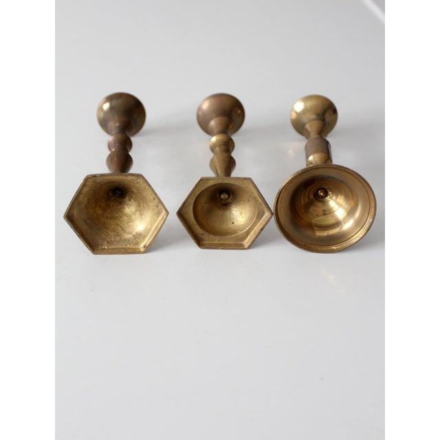 Metal Vintage Brass Candlesticks Set of 3 For Sale - Image 7 of 11