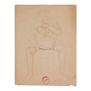 Figurative Study of a Seated Woman Color Pencil and Graphite on Paper For Sale