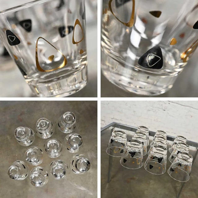 1950’s MCM Federal Glass Fantasy Black & 22 Karat Gold Manhattan Glasses Set of 10 For Sale - Image 11 of 13
