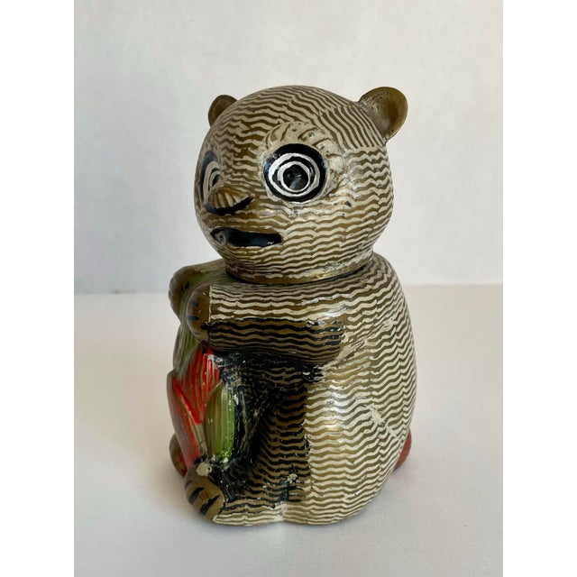 Vintage Indian Brass & Enamel Figurative Bear Lidded Trinket Box For Sale - Image 4 of 9