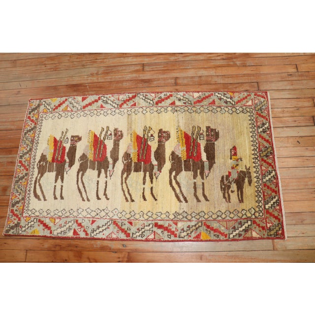 Folk Art Vintage Camel Donkey Anatolian Pictorial Rug - 2'9" x 4'9" For Sale - Image 3 of 8