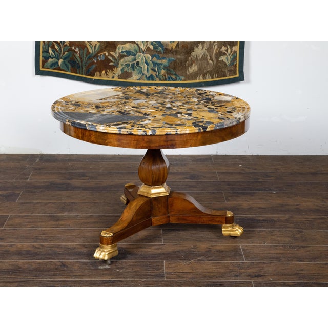 Mid 19th Century French 19th Century Mahogany Table with Marble Top and Carved Giltwood Feet For Sale - Image 5 of 11