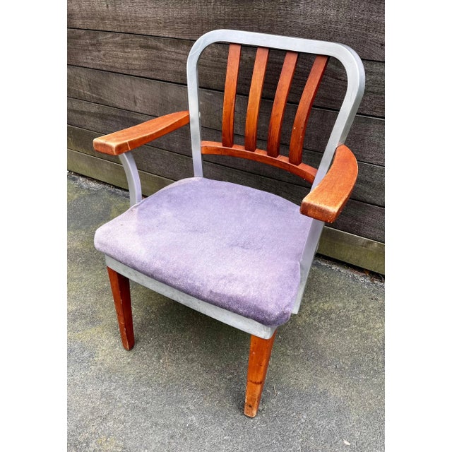 Industrial Shaw Walker Aluminum and Wood Armchair, circa 1940 (for restoration) For Sale - Image 3 of 12