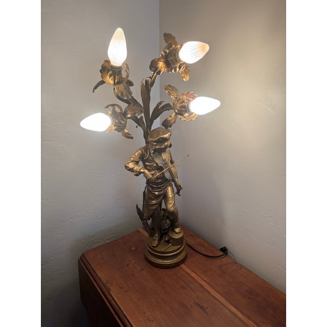 Early 20th Century Adrien Etienne Gaudez Lulli Enfant Figural Newel Post Lamp For Sale - Image 4 of 10