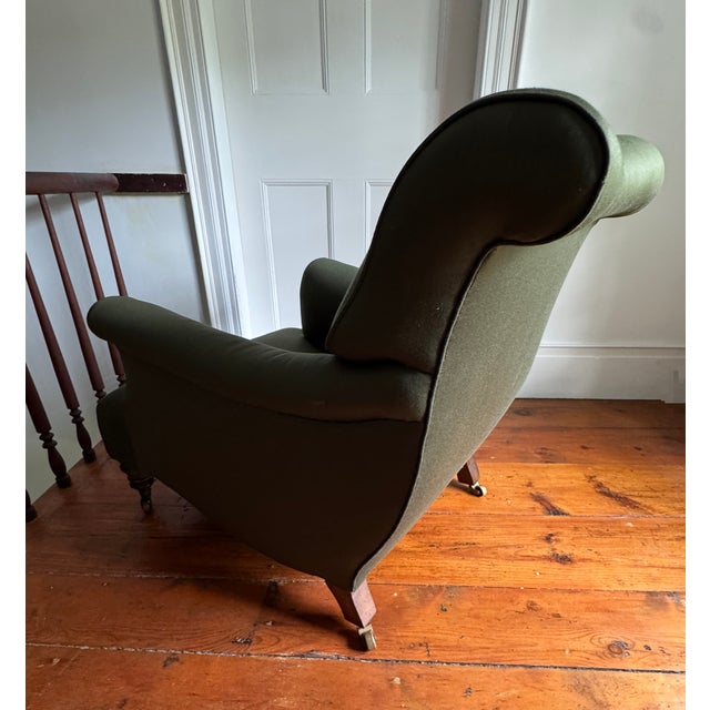 Pair of Vintage Napoleon III-Style Wingback Lounge Chairs on Casters For Sale - Image 4 of 5