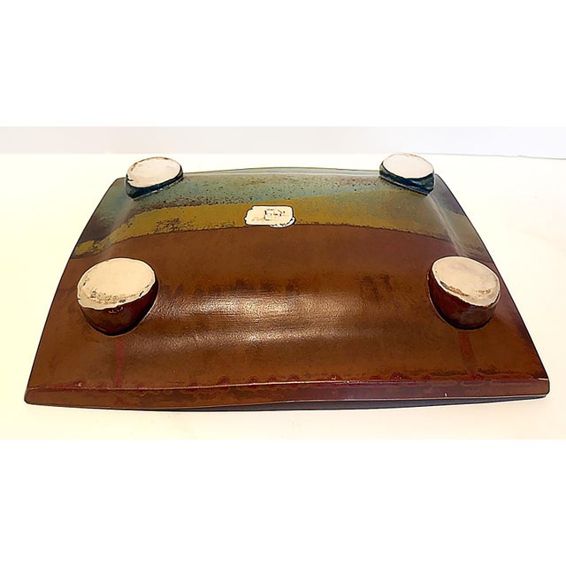 Late 20th Century Large Vintage Abstract Studio Pottery Catchall Footed Tray, Labeled For Sale - Image 5 of 6
