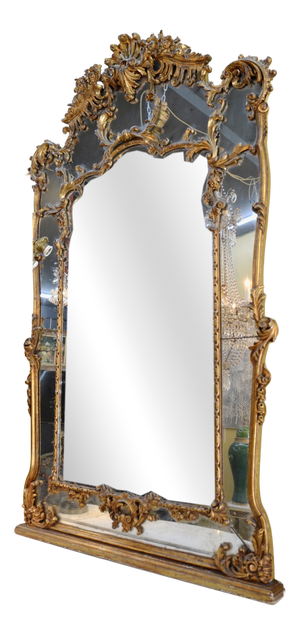 Large Antique Louis XV Style Giltwood Mirror, 1800s